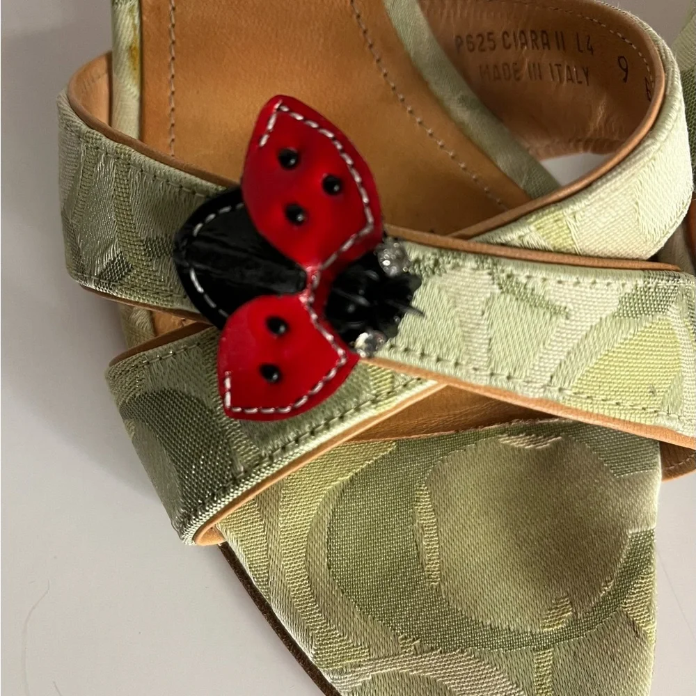 Coach Women's Sandals in Green with Red Ladybug Accents.  Ciara II size 9B. - Picture 5 of 16
